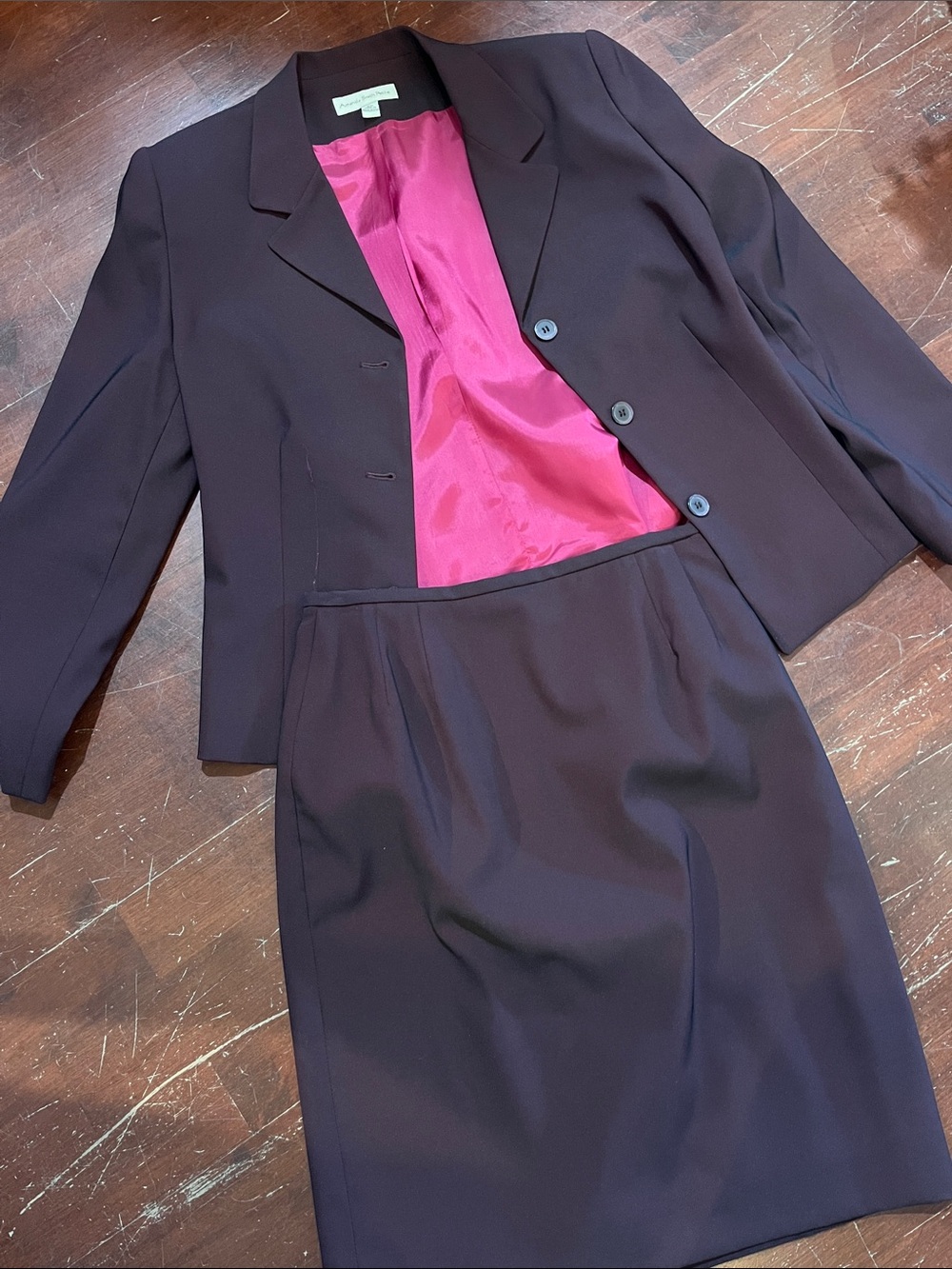 Amanda Smith Plum Skirt Suit with Magenta Lining